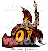 Vector of a Cartoon Spartan Warrior Mascot Armed with a Spear and Protective Shield by Chromaco