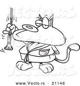Vector of a Cartoon Spoiled Cat Ringing a Bell - Coloring Page Outline by Toonaday