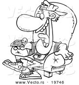 Vector of a Cartoon Sports Fan Holding a Tv Remote - Outlined Coloring Page by Toonaday
