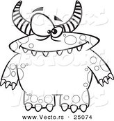 Vector of a Cartoon Spotted and Horned Monster - Outlined Coloring Page by Toonaday