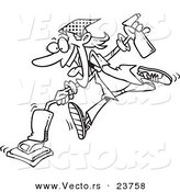 Vector of a Cartoon Spring Cleaning Woman Vacuuming - Coloring Page Outline by Toonaday