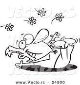 Vector of a Cartoon Spring Fling Man Playing in Flowers - Outlined Coloring Page by Toonaday