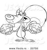 Vector of a Cartoon Squirrel Holding Two Nuts - Coloring Page Outline by Toonaday