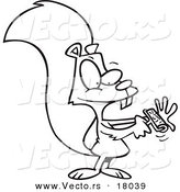 Vector of a Cartoon Squirrel Using a Lint Brush - Outlined Coloring Page by Toonaday