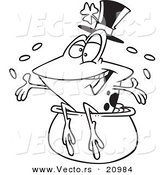 Vector of a Cartoon St Patricks Day Frog on a Pot of Gold - Coloring Page Outline by Toonaday