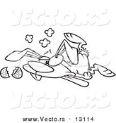 Vector of a Cartoon Stampeded Easter Bunny Crushed on the Floor - Outlined Coloring Page by Toonaday