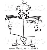 Vector of a Cartoon Standing Businessman Reading the News - Coloring Page Outline by Toonaday
