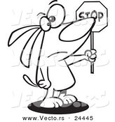 Vector of a Cartoon Stop Dog Holding a Sign - Outlined Coloring Page by Toonaday