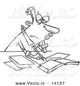 Vector of a Cartoon Stressed Businessman Doing His Taxes - Coloring Page Outline by Toonaday