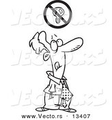Vector of a Cartoon Stressed Businessman Trying to Come up with an Idea - Coloring Page Outline by Toonaday