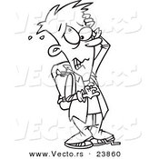 Vector of a Cartoon Stressed School Boy - Coloring Page Outline by Toonaday