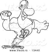 Vector of a Cartoon Strong Quaterback Holding a Football - Coloring Page Outline by Toonaday
