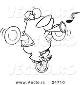 Vector of a Cartoon Stunt Bear Playing Music and Riding a Unicycle - Outlined Coloring Page by Toonaday