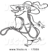 Vector of a Cartoon Stylish Woman Wearing Beads and a Hat - Coloring Page Outline by Toonaday