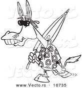 Vector of a Cartoon Summer Donkey Carrying a Beach Umbrella - Outlined Coloring Page Drawing by Toonaday