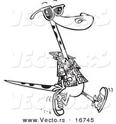 Vector of a Cartoon Summer Lizard Walking on a Beach - Coloring Page Outline by Toonaday