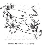 Vector of a Cartoon Sun Bathing Lizard - Outlined Coloring Page by Toonaday