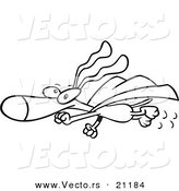 Vector of a Cartoon Super Dog Flying in a Cape - Coloring Page Outline by Toonaday