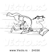 Vector of a Cartoon Super Man Rushing a Letter - Coloring Page Outline by Toonaday