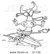 Vector of a Cartoon Surfer Cow - Coloring Page Outline by Toonaday