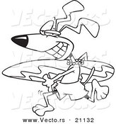 Vector of a Cartoon Surfer Dog Running with a Board - Coloring Page Outline by Toonaday