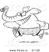 Vector of a Cartoon Surfer Elephant Carrying a Board - Coloring Page Outline by Toonaday