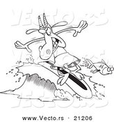 Vector of a Cartoon Surfer Goat - Coloring Page Outline by Toonaday