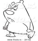 Vector of a Cartoon Surly Bear Walking with Clenched Fists - Coloring Page Outline by Toonaday