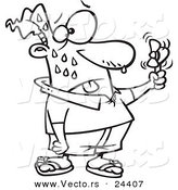 Vector of a Cartoon Sweaty Man Holding a Hand Fan - Outlined Coloring Page by Toonaday