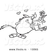Vector of a Cartoon Sweet Warthog Holding out a Flower - Coloring Page Outline by Toonaday