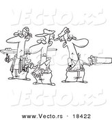 Vector of a Cartoon Team of Three Accident Prone Handy Men - Outlined Coloring Page by Toonaday