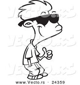 Vector of a Cartoon Thumbs up Boy with Shades - Outlined Coloring Page by Toonaday
