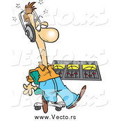 Vector of a Cartoon Tired Caucasian Musician at His Mix Deck by Toonaday
