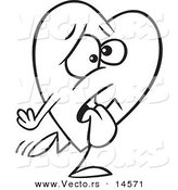 Vector of a Cartoon Tired Heart Walking - Coloring Page Outline by Toonaday