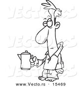 Vector of a Cartoon Tired Man Holding a Coffee Pot - Coloring Page Outline by Toonaday
