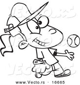 Vector of a Cartoon Tomboy Girl Tossing and Catching a Baseball - Outlined Coloring Page Drawing by Toonaday