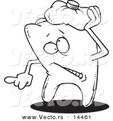 Vector of a Cartoon Tooth Trying to Soothe an Ache with an Ice Pack - Coloring Page Outline by Toonaday