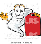 Vector of a Cartoon Tornado Holding a Blank Price Tag by Mascot Junction