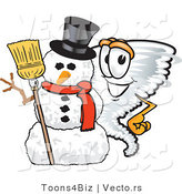 Vector of a Cartoon Tornado Mascot Beside a Snowman by Mascot Junction