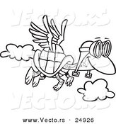 Vector of a Cartoon Tortoise Flying with Pilot Goggles - Outlined Coloring Page by Toonaday