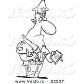 Vector of a Cartoon Tough Cop Writing a Ticket - Coloring Page Outline by Toonaday