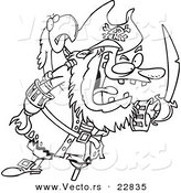 Vector of a Cartoon Tough Pirate and Bird - Coloring Page Outline by Toonaday