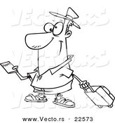 Vector of a Cartoon Traveler Holding a Passport - Coloring Page Outline by Toonaday