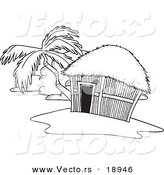 Vector of a Cartoon Tropical Hut on an Island - Outlined Coloring Page by Toonaday