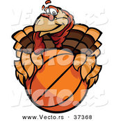 Vector of a Cartoon Turkey Mascot Holding a Basketball by Chromaco