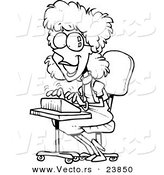 Vector of a Cartoon Typing Stenographer - Coloring Page Outline by Toonaday