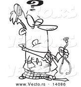 Vector of a Cartoon Uncertain Doctor Holding a Stethoscope - Coloring Page Outline by Toonaday
