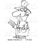 Vector of a Cartoon Undercover Agent Carrying Top Secret Information - Coloring Page Outline by Toonaday
