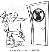 Vector of a Cartoon Unwelcome Salesman Standing at a Door - Coloring Page Outline by Toonaday