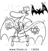 Vector of a Cartoon Vampire and Flying Bat - Coloring Page Outline by Toonaday